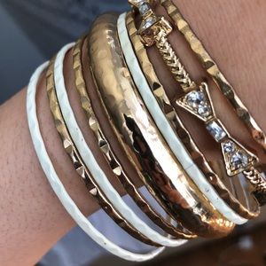 Gold and White Bangle Bracelets